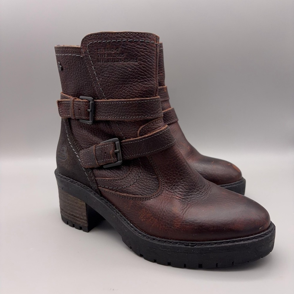 Bullboxer Boots Womens Size 6 Brown Leather Jade Ankle Biker Booties Chunky